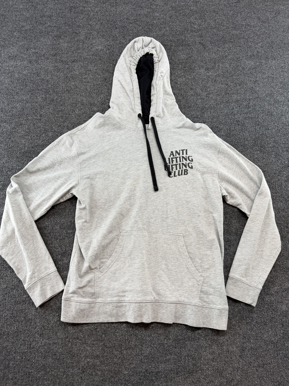 Barbell Hoodie Mens Medium Gray Anti Lifting Club Pullover Fleece Sweatshirt